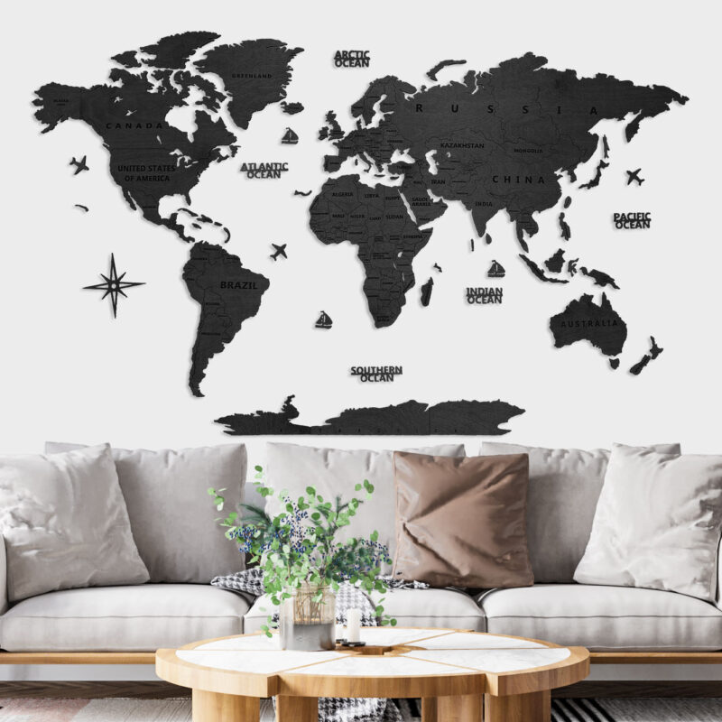 Wooden World Map Wall Decoration - Black Wood - Image 7