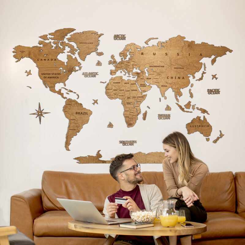 Wooden World Map Wall Decoration - Oak - Image 7
