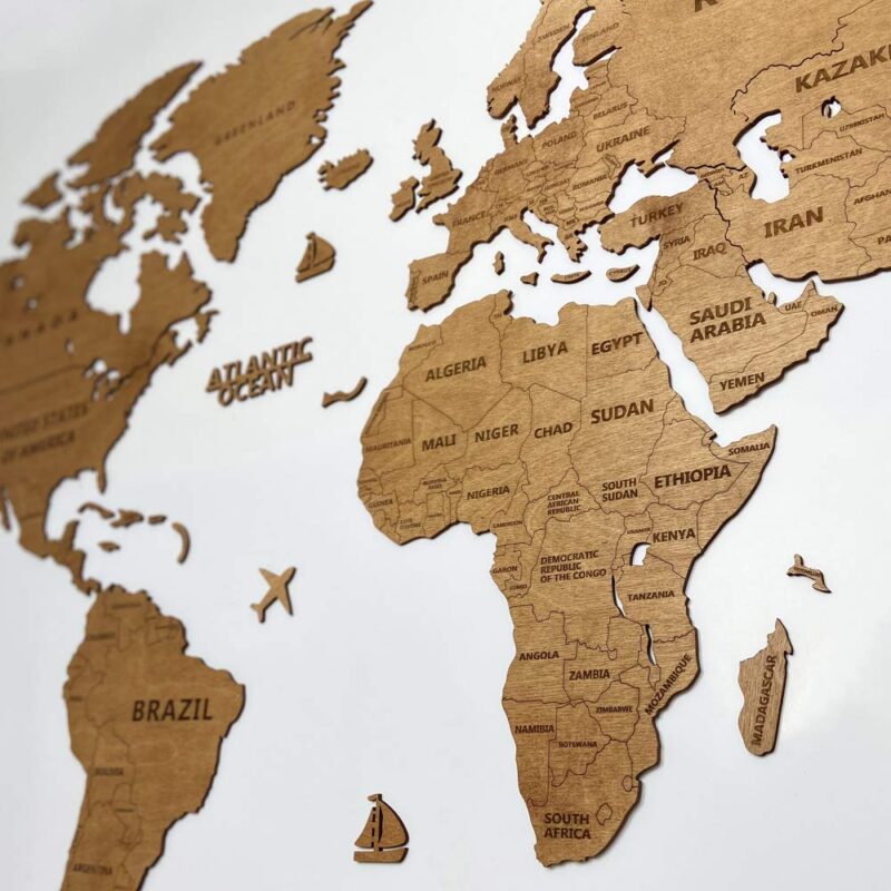 Wooden World Map Wall Decoration - Oak - Image 5
