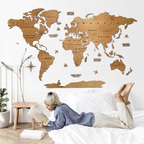 Wooden World Map Wall Decoration - Oak