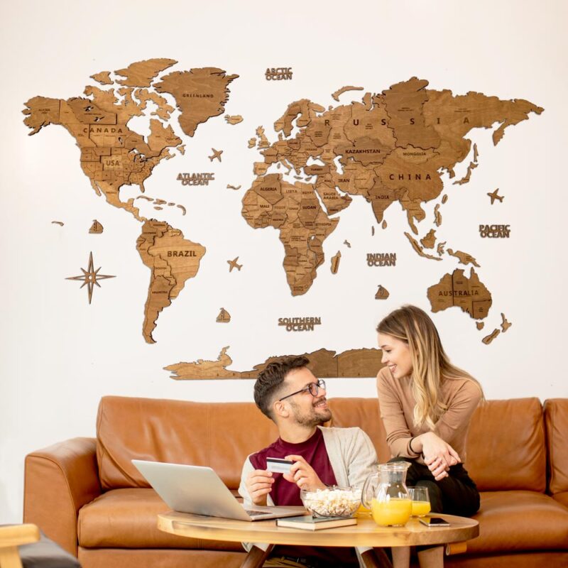 3D Wooden World Map Wall Decoration- Oak - Image 7