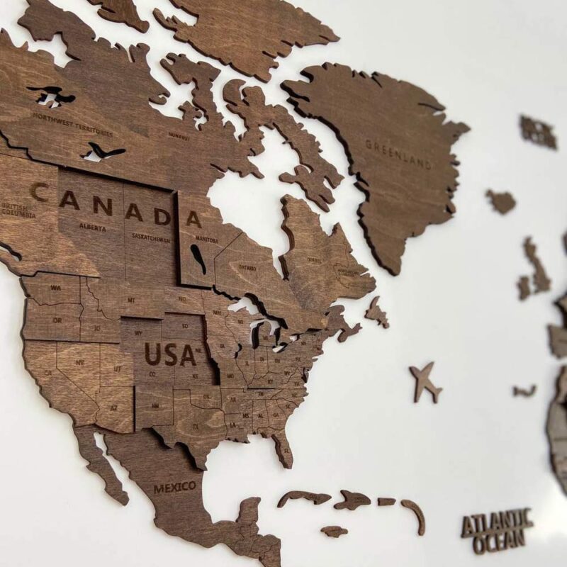 3D Wooden World Map Wall Decoration - Walnut - Image 2