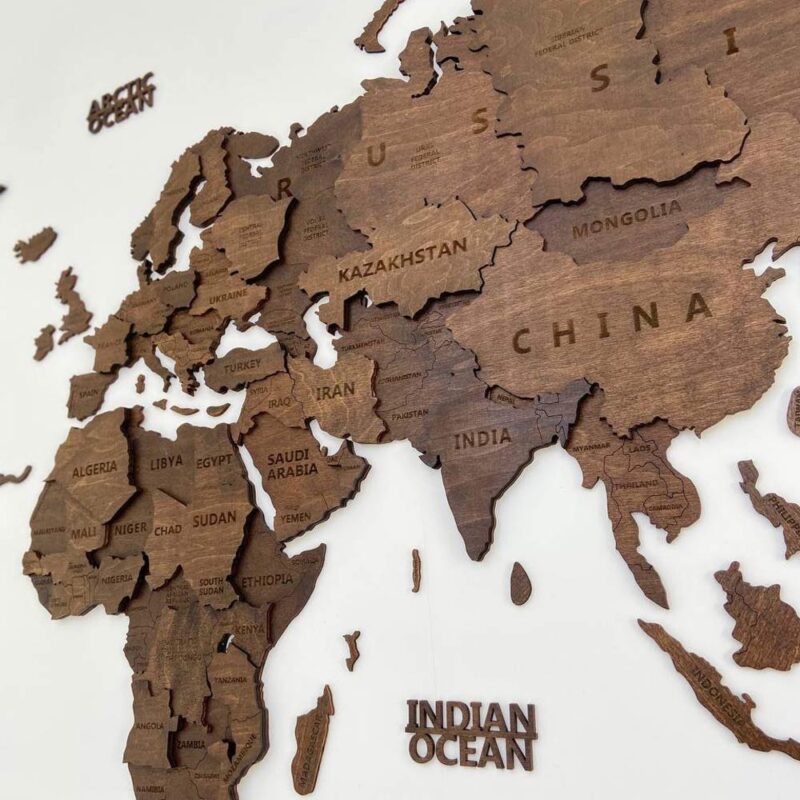 3D Wooden World Map Wall Decoration - Walnut - Image 5