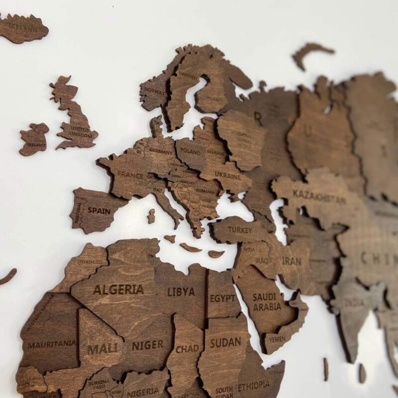 3D Wooden World Map Wall Decoration - Walnut - Image 4
