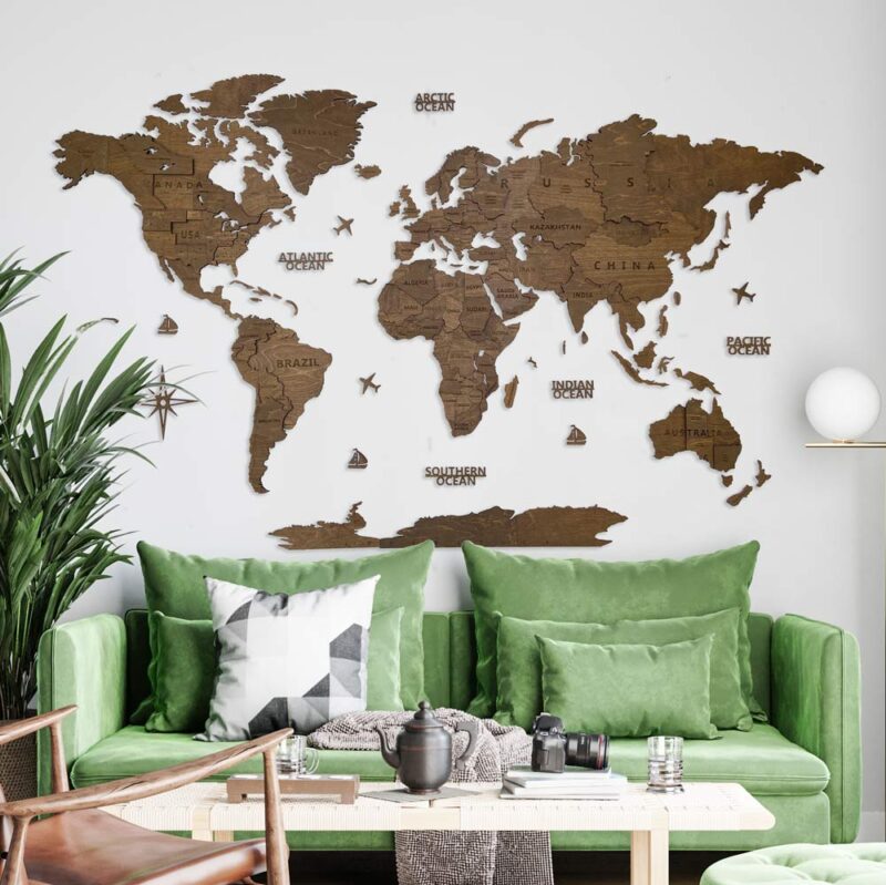 3D Wooden World Map Wall Decoration - Walnut - Image 7