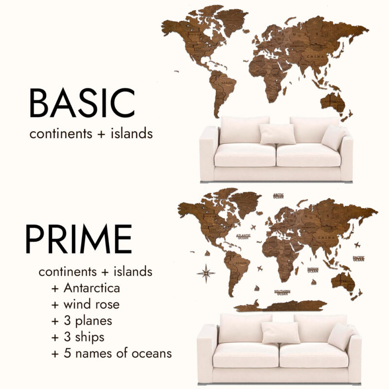 3D Wooden World Map Wall Decoration - Walnut - Image 3