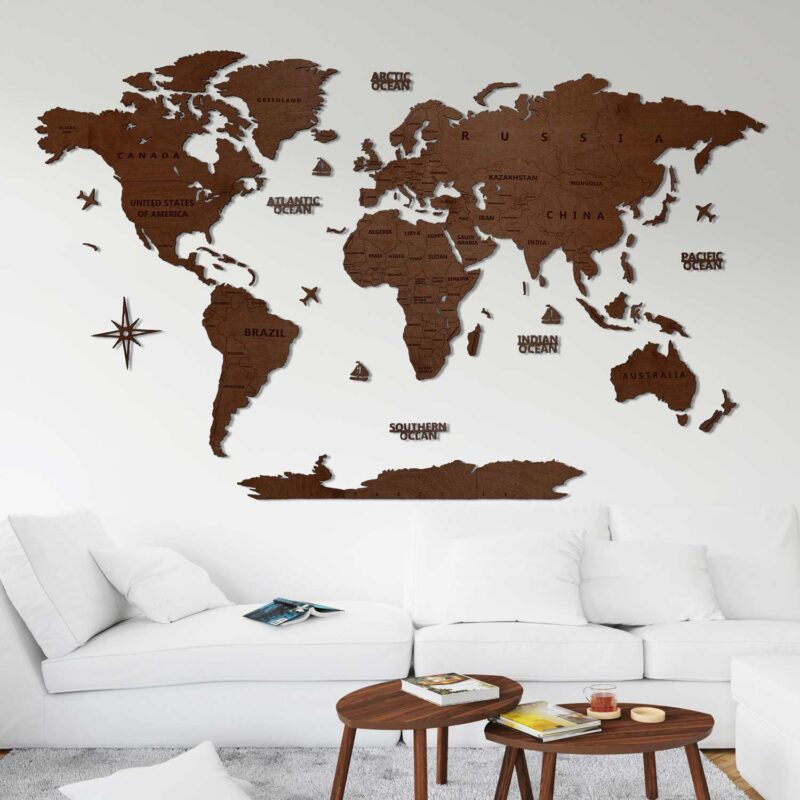 Wooden World Map Wall Decoration – Walnut - Image 8