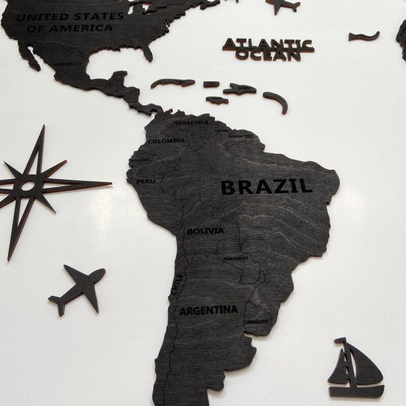 Wooden World Map Wall Decoration - Black Wood - Image 4