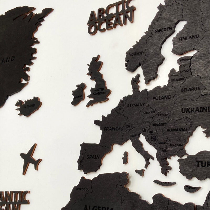 Wooden World Map Wall Decoration - Black Wood - Image 2