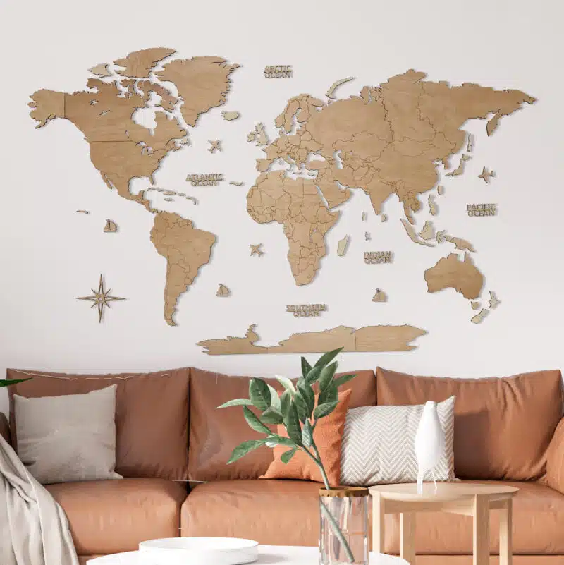 blank-natural Wooden World Map – “Blank Natural” without country names - Image 1