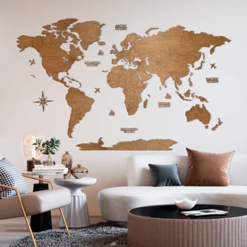 Wooden World Map - "Blank Oak" without country names