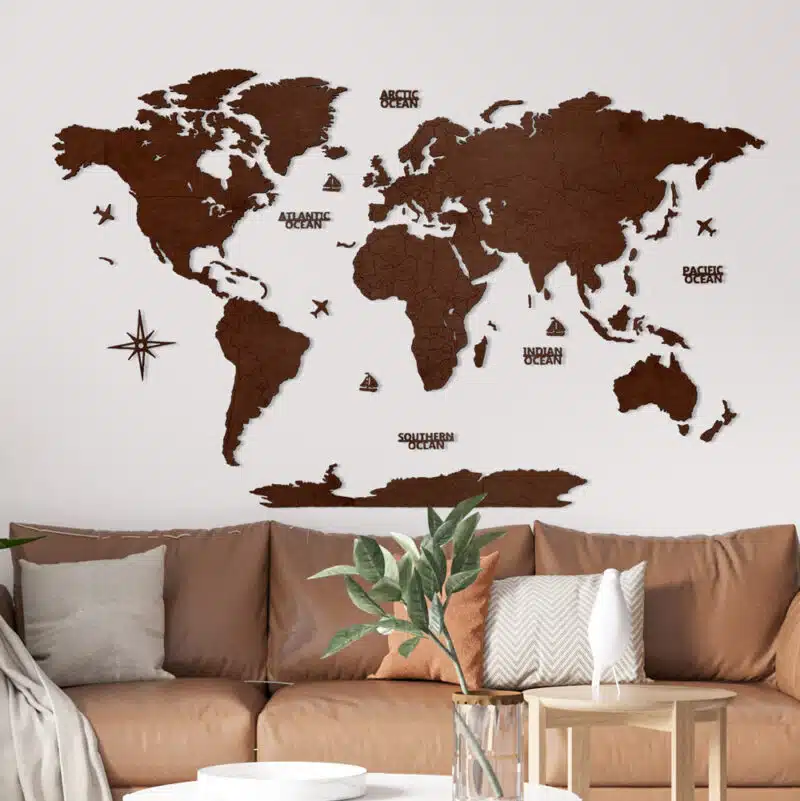 blank-walnut Wooden World Map – “Blank Walnut” without country names - Image 1