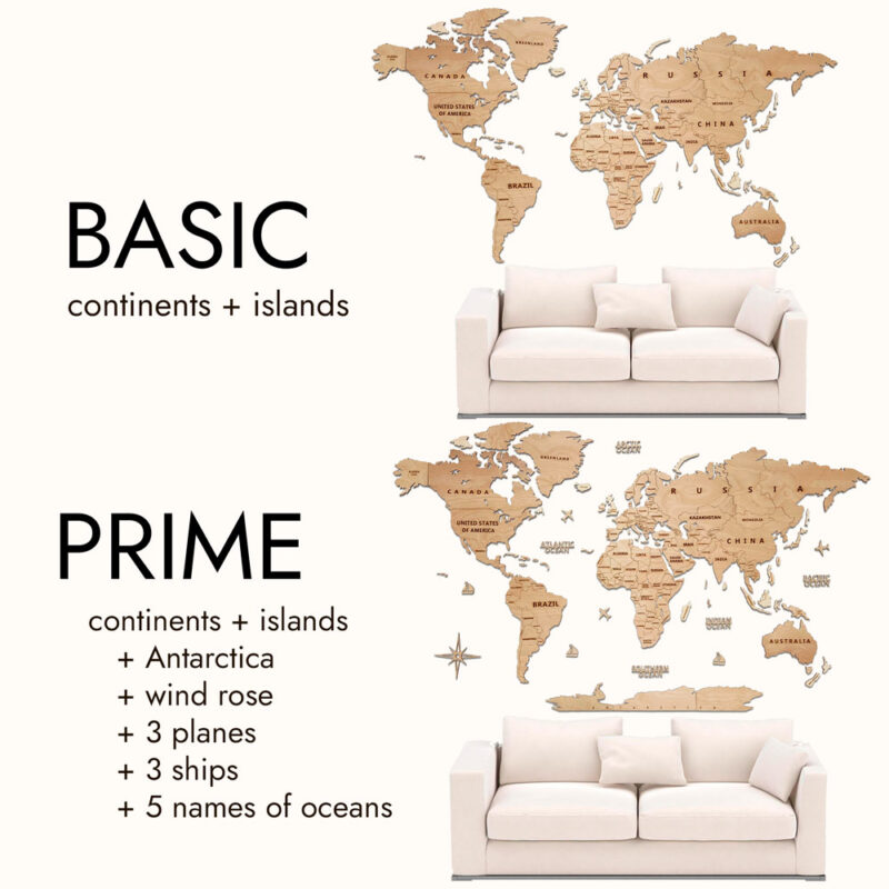 Wooden World Map Wall Decoration - Natural Wood - Image 3