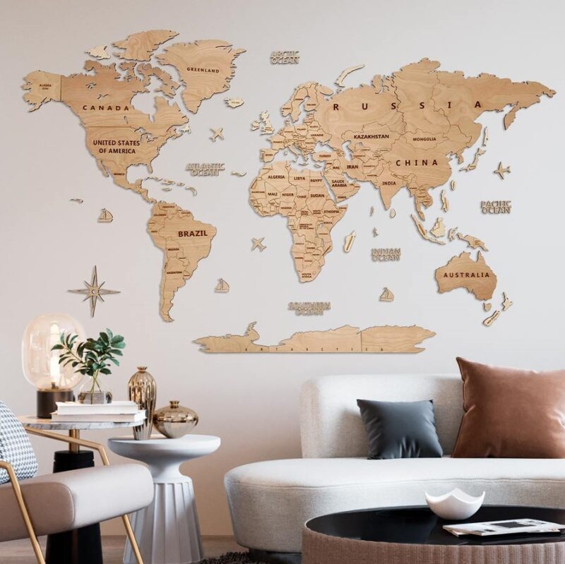 Wooden World Map Wall Decoration - Natural Wood - Image 7