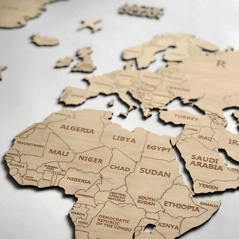 Wooden World Map Wall Decoration - Natural Wood - Image 4