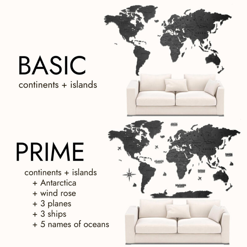 3D Wooden World Map Wall Decoration - Black Wood - Image 3