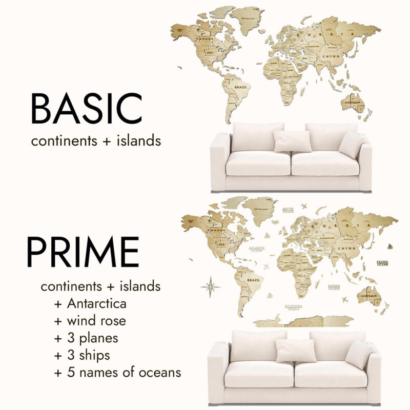 3D Wooden World Map Wall Decoration - Natural Wood - Image 2