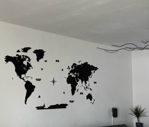 Wooden World Map Wall Decoration - Black Wood photo review