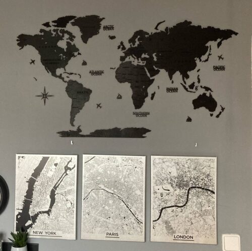 Wooden World Map Wall Decoration - Black Wood photo review