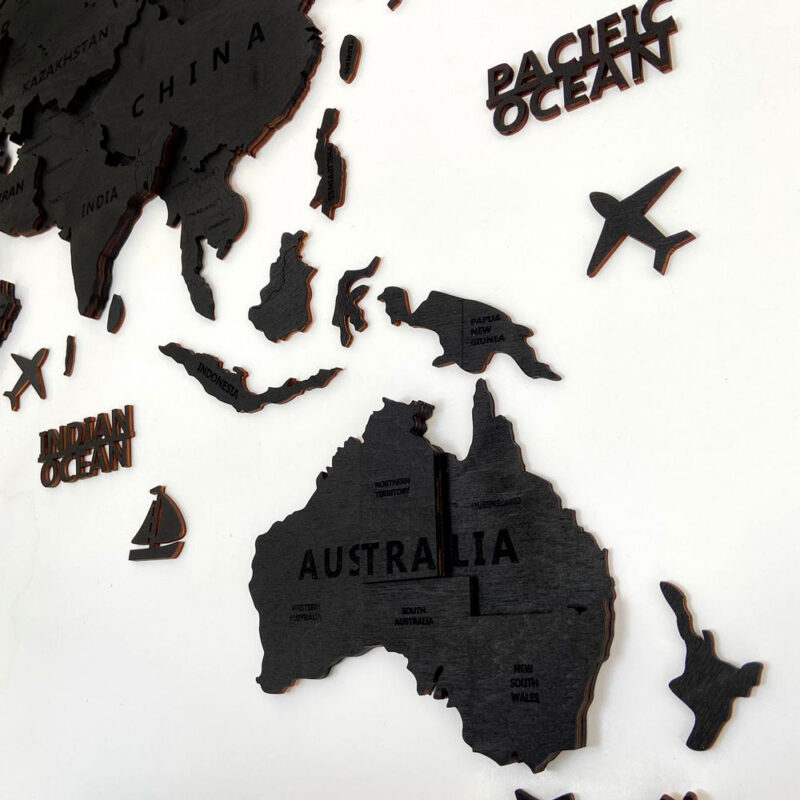 3D Wooden World Map Wall Decoration - Black Wood - Image 5