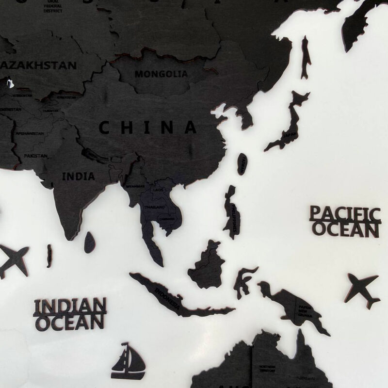 3D Wooden World Map Wall Decoration - Black Wood - Image 4