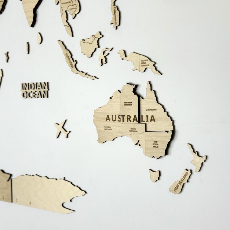 3D Wooden World Map Wall Decoration - Natural Wood - Image 5