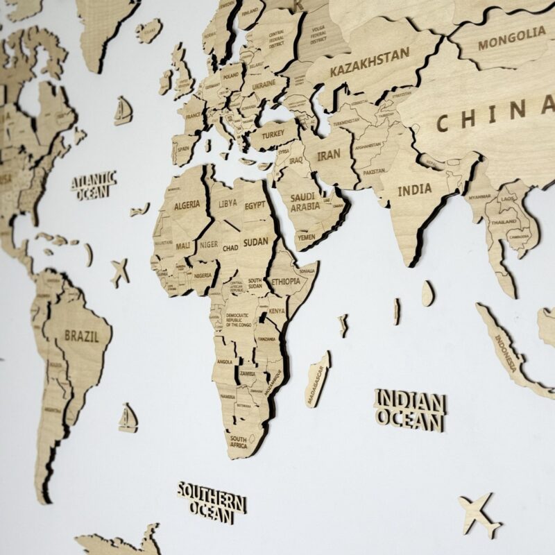 3D Wooden World Map Wall Decoration - Natural Wood - Image 6