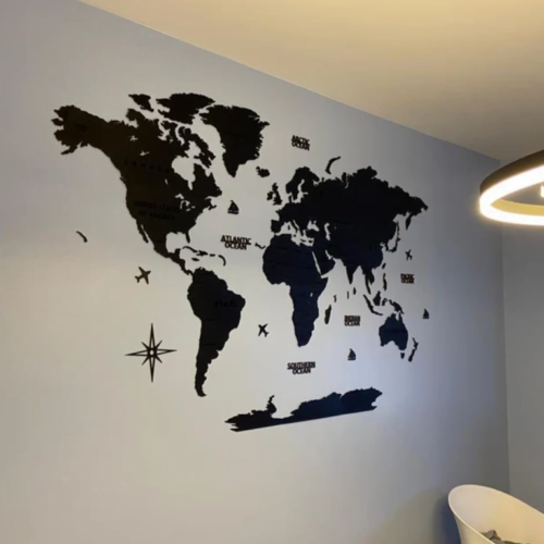 Wooden World Map Wall Decoration - Black Wood photo review