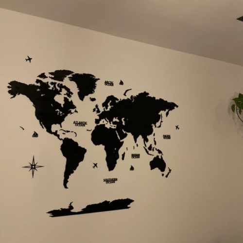 Wooden World Map Wall Decoration - Black Wood photo review