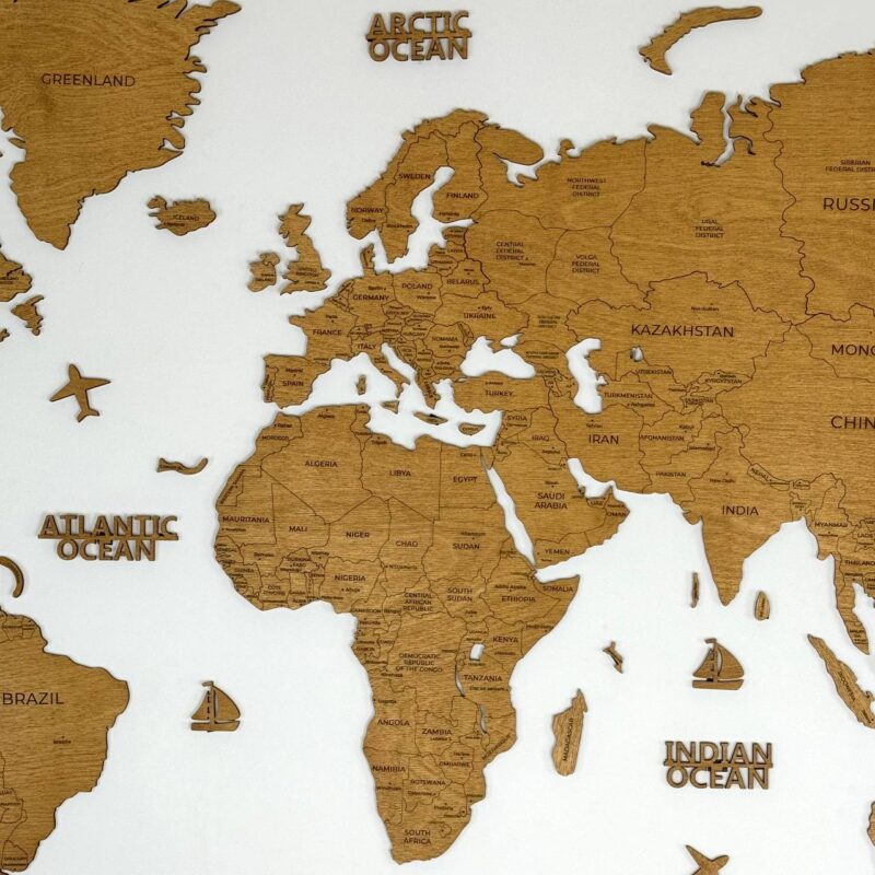 Wooden World Map with Capitals - Oak - Image 6