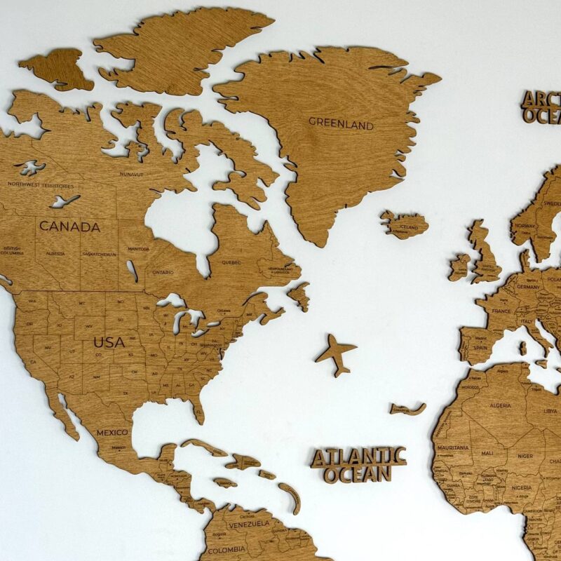 Wooden World Map with Capitals - Oak - Image 7