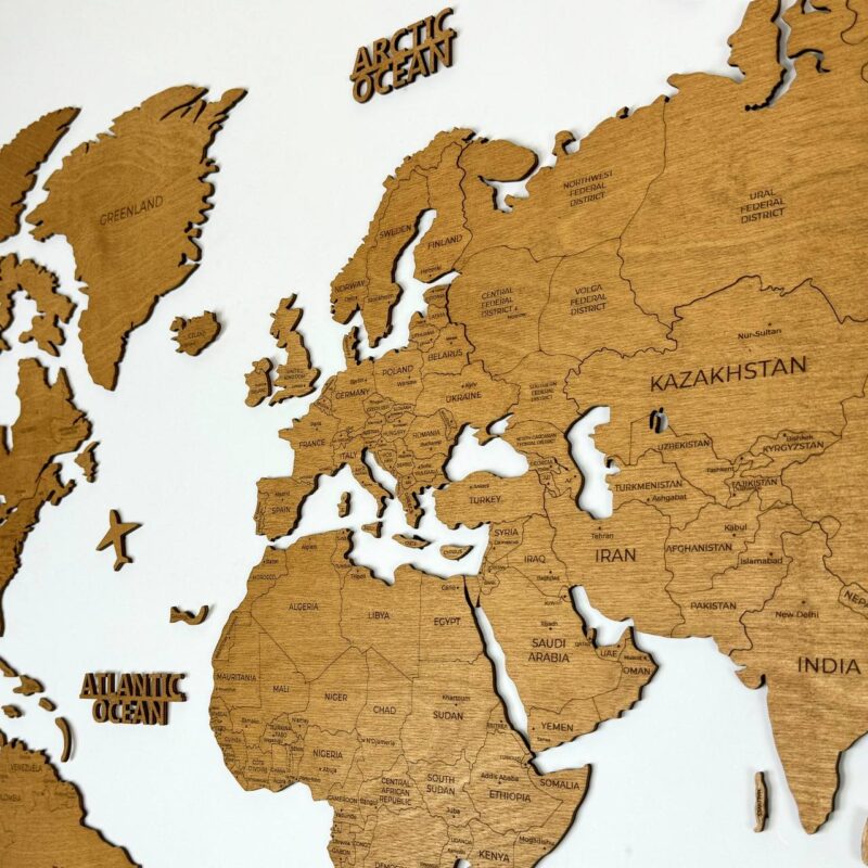 Wooden World Map with Capitals - Oak - Image 5