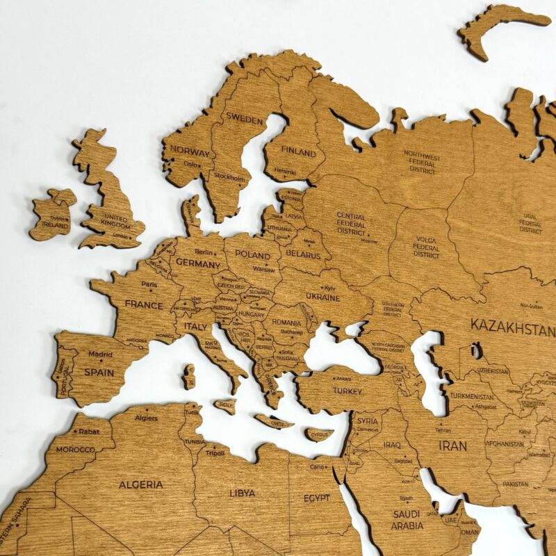 Wooden World Map with Capitals - Oak - Image 4