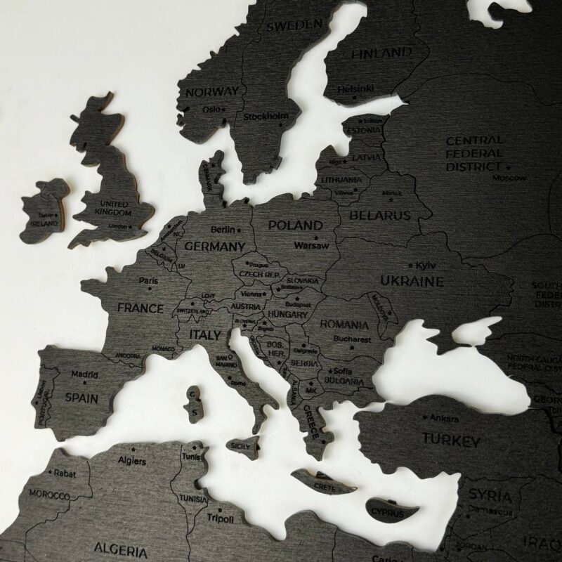 Wooden World Map with Capitals - Black Wood - Image 2