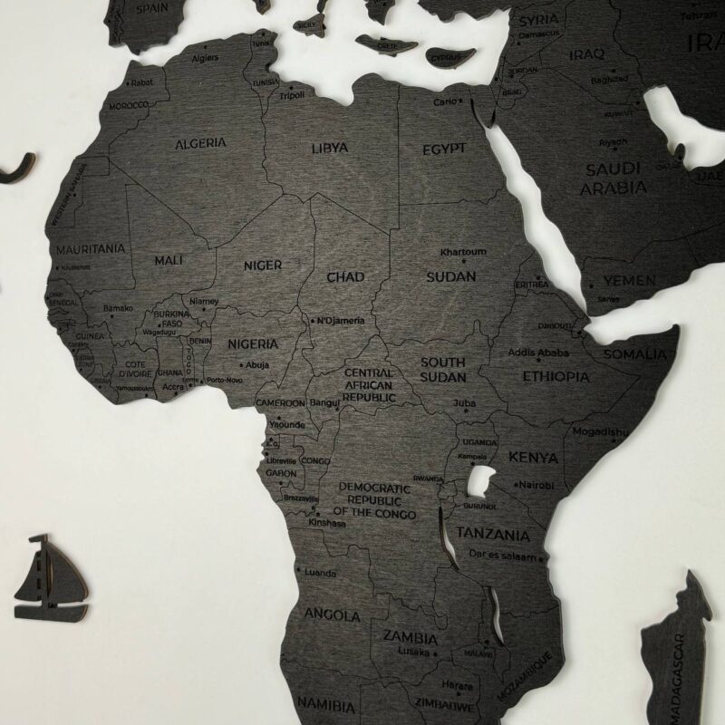 Wooden World Map with Capitals - Black Wood - Image 5