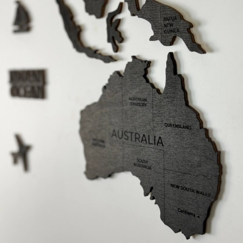 Wooden World Map with Capitals - Black Wood - Image 6