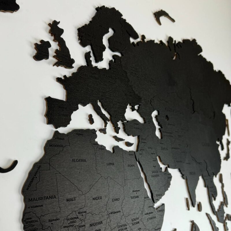 Wooden World Map with Capitals - Black Wood - Image 7