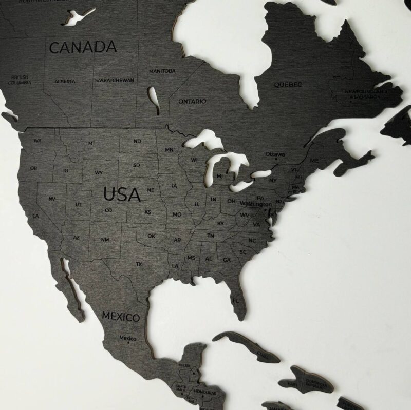 Wooden World Map with Capitals - Black Wood - Image 4