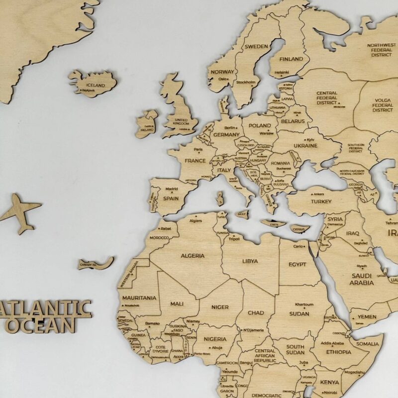 Wooden World Map with Capitals - Natural Wood - Image 2