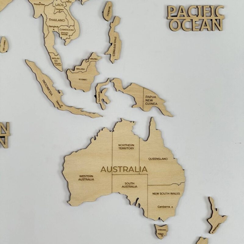 Wooden World Map with Capitals - Natural Wood - Image 5