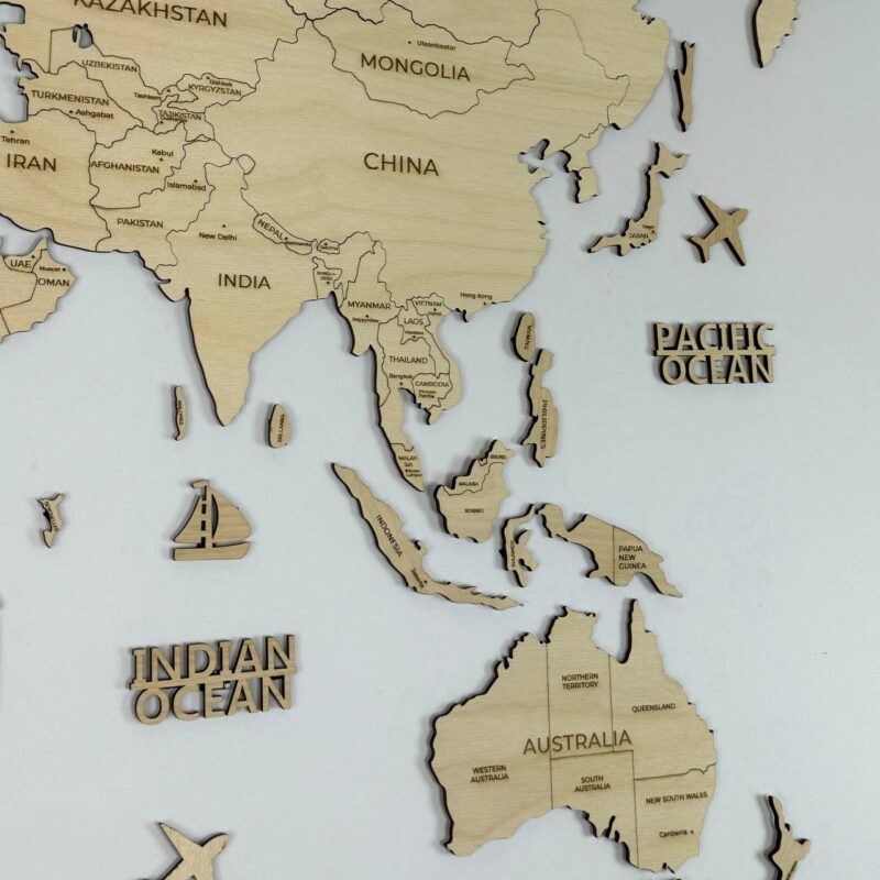 Wooden World Map with Capitals - Natural Wood - Image 4