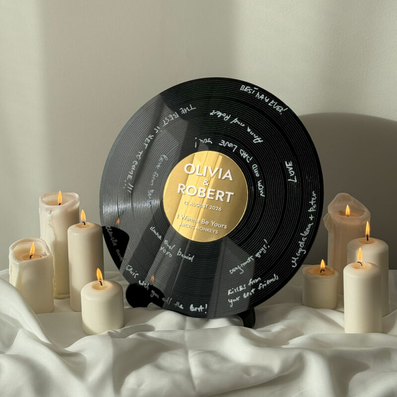 Wedding Guest Book Alternative - Black & Gold Vinyl Record - Image 2