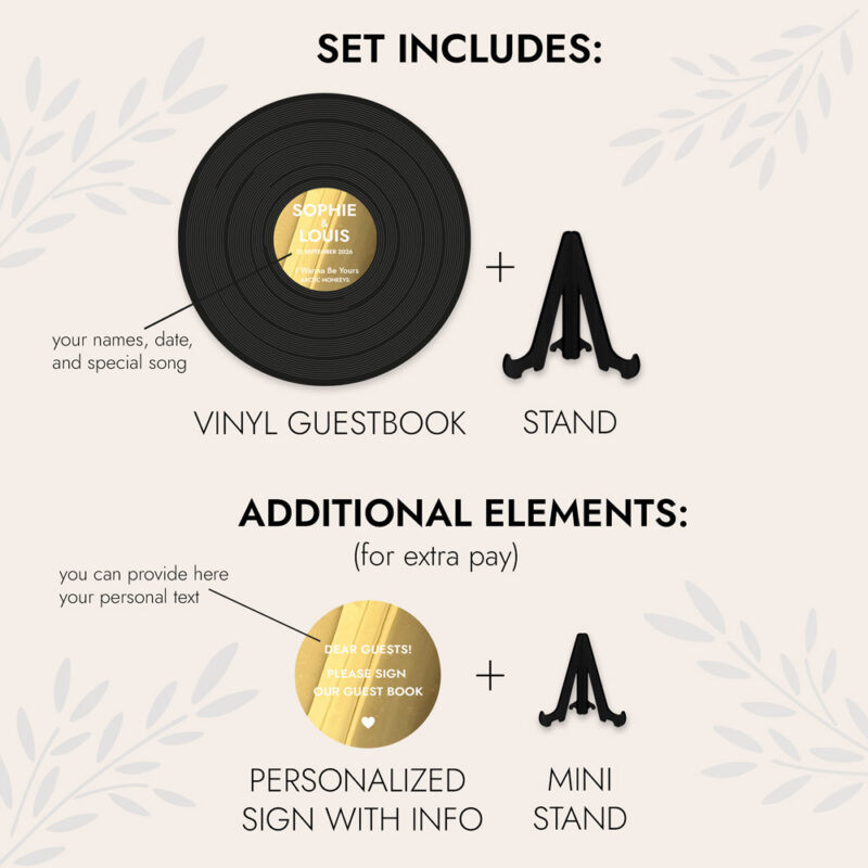Wedding Guest Book Alternative - Black & Gold Vinyl Record - Image 3