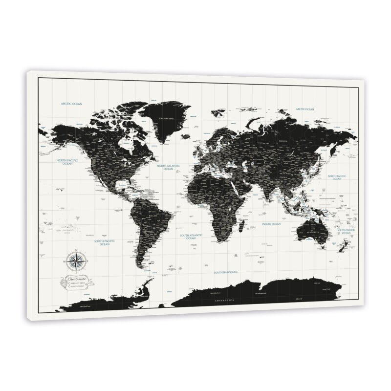 Push Pin World Map - Black Continents Push Pin World Map - Black Continents - Image 1