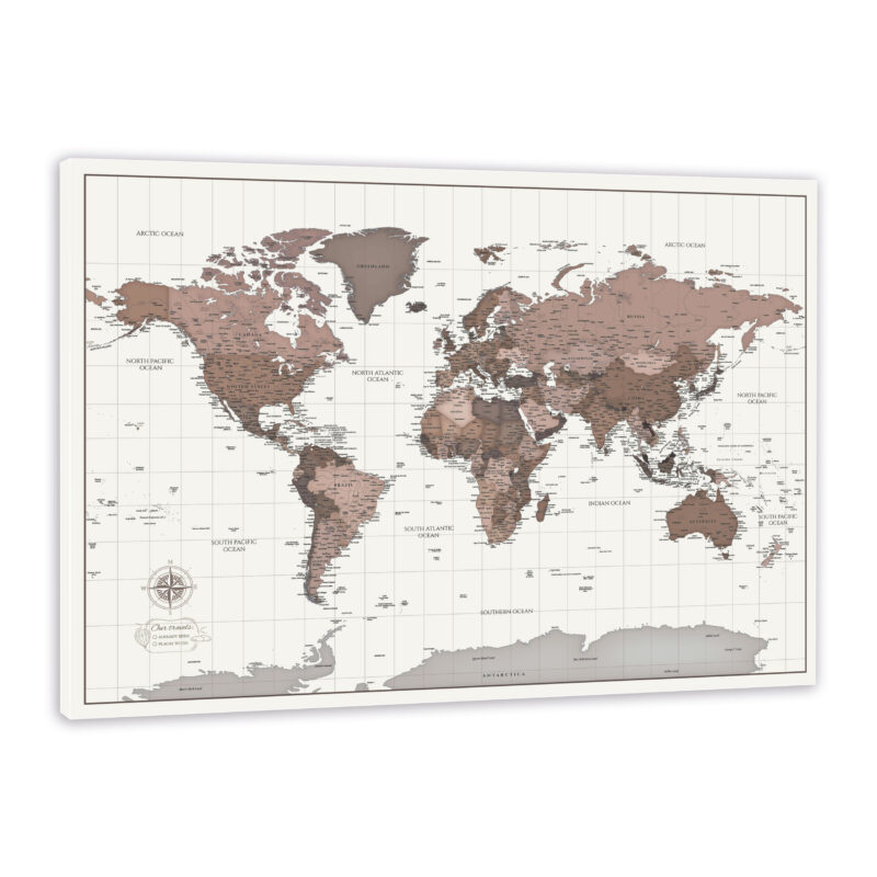 World Map with Pins - Dark Brown World Map with Pins - Dark Brown - Image 1