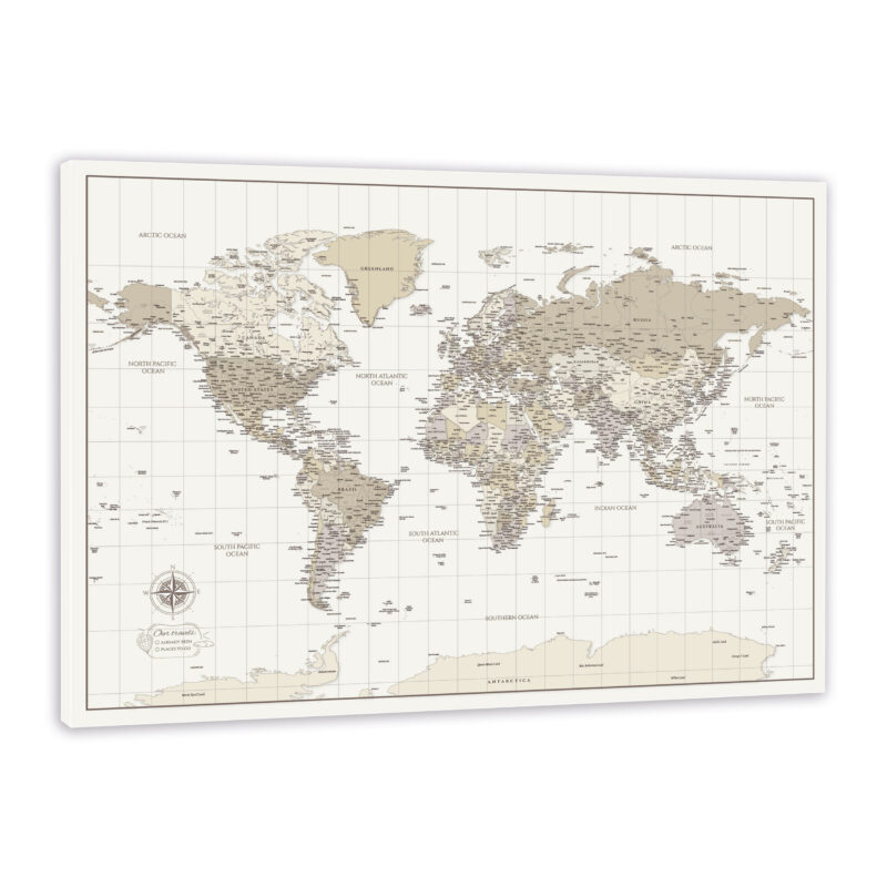 World Map with Pins - Beige Pastel World Map with Pins - Beige Pastel - Image 1